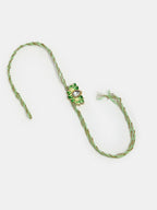 NVR Women & Men Set of 2 Green Lotus Shape Kundan-Studded & Beaded Handcrafted Wraparound Rakhi Set With Roli Chawal | Grocsy