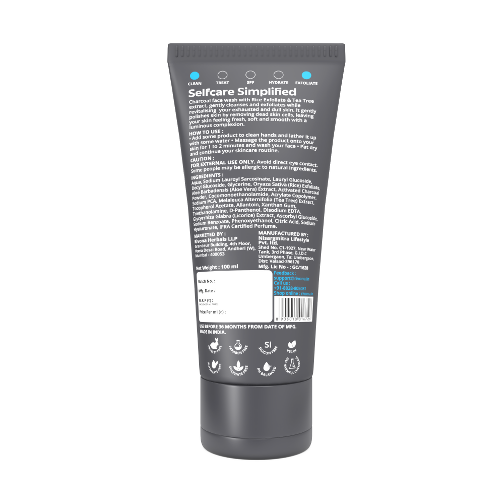 Rivona Naturals Charcoal Exfoliating Face Wash | Grocsy