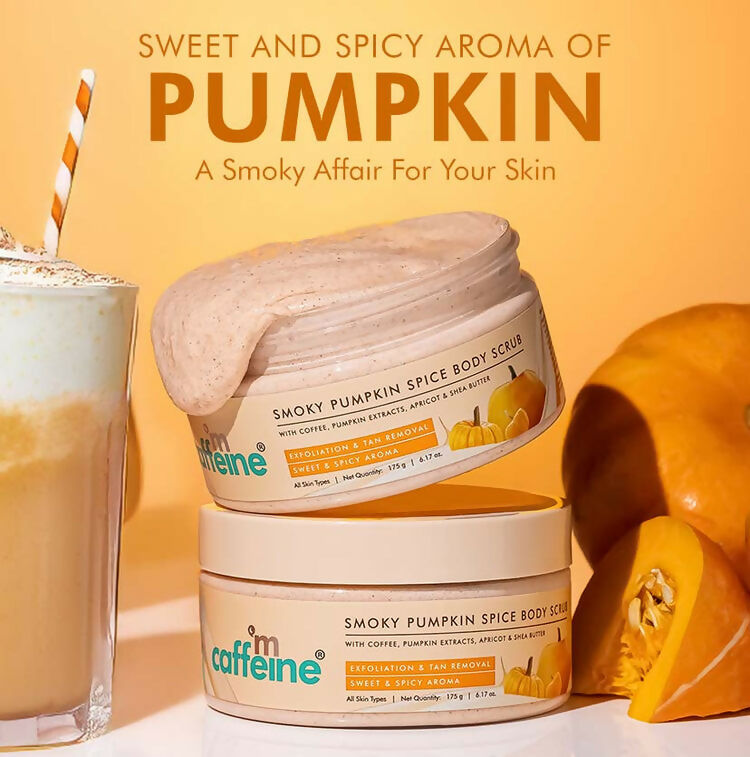 mCaffeine Smoky Pumpkin Spice Body Scrub, Exfoliates, Removes Tan, Sweet & Spicy Aroma | Grocsy