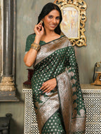 Shree Shyam Fashion Banarasi Silk Dark Green Saree | Grocsy