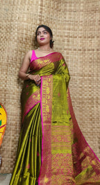 Exclusive Collection Golden Olive Beautiful Tissue Benarasi Saree | Grocsy