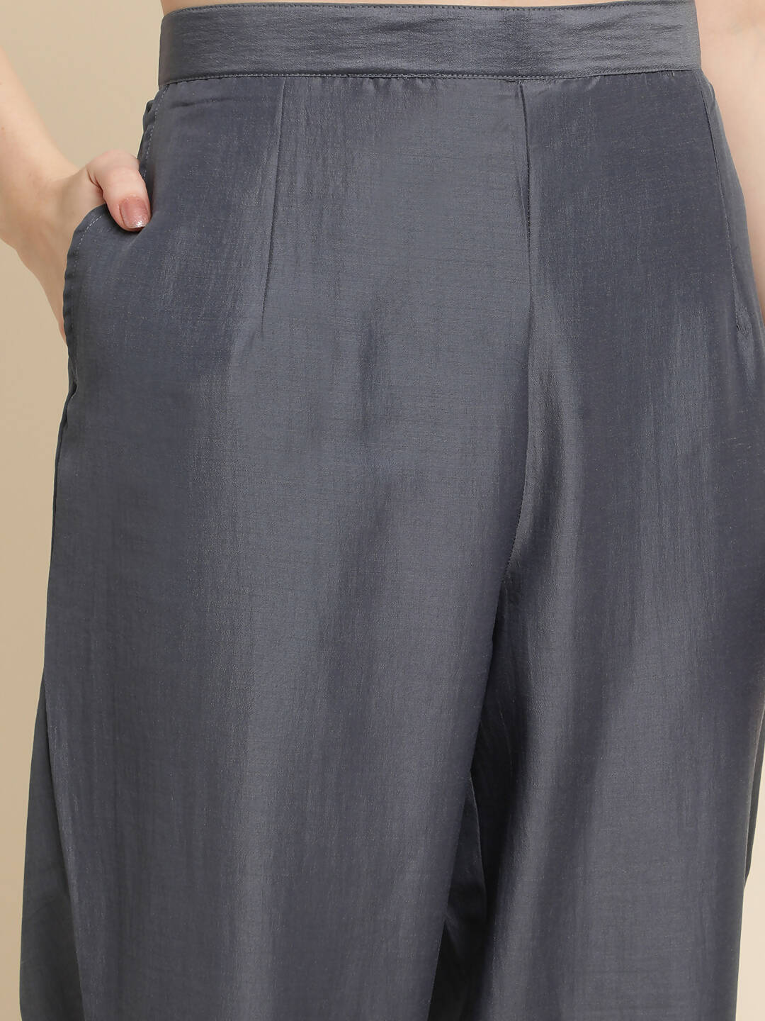 Grey Chinon Silk Embroidered Straight Kurta with Trouser & Dupatta - Salimar | Grocsy