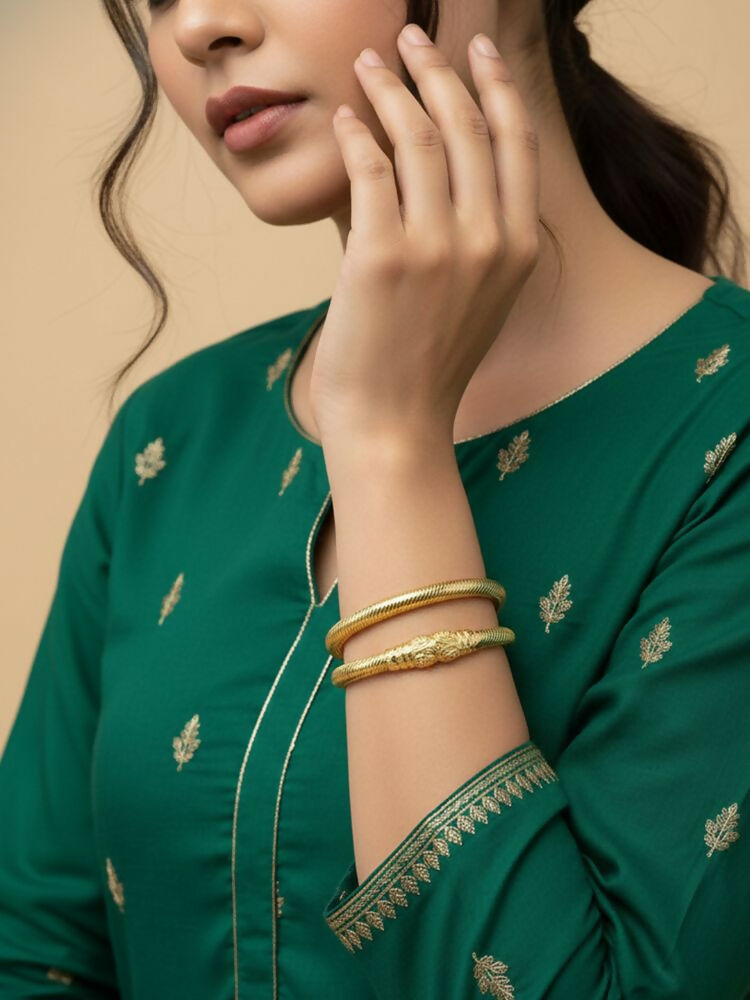 NVR Women Set of 2 Gold Plated Traditional Kada Bangle | Grocsy