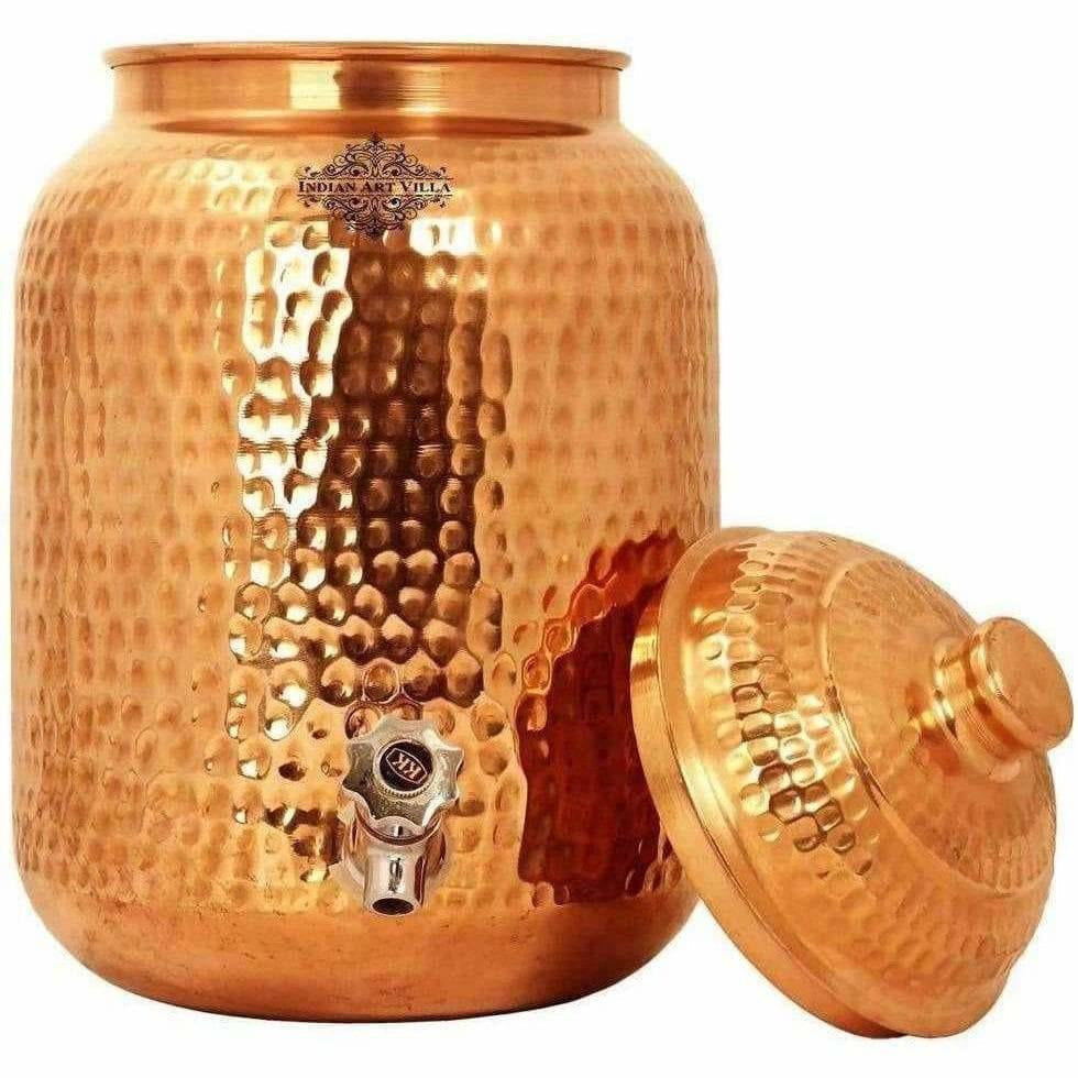 Indian Art Villa Hammered Copper Water Dispenser Container Pot Matka | Grocsy