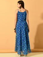 Myshka Women's Blue Fit and Flare Party Dress | Grocsy