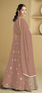 Vastranavya Peach Georgette Embroidered Sequins Work Anarkali Style A Line Suits | Grocsy