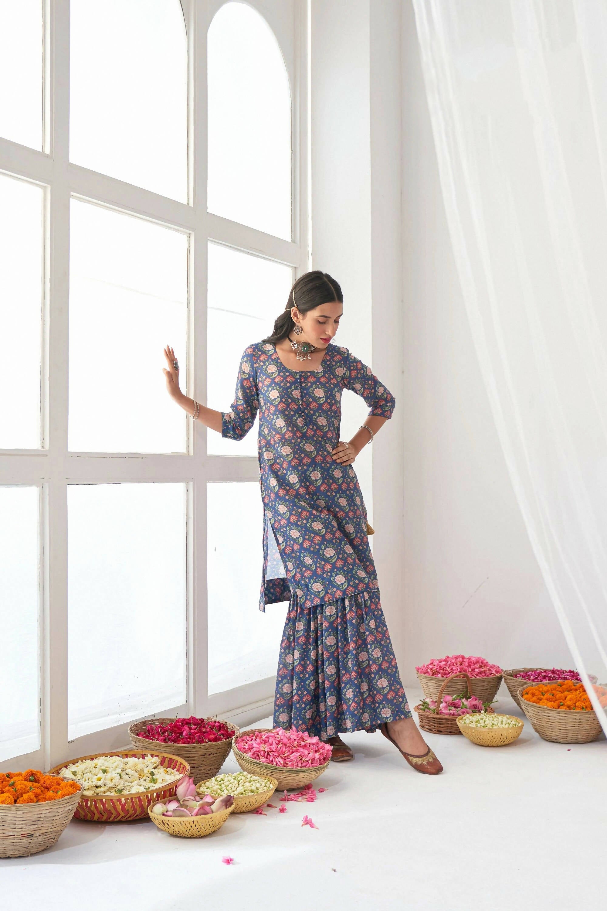 Designer Stylish Blue Muslin Stitched Suit With Dupatta - Anbazaar | Grocsy