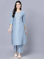 Myshka Women Blue Ethnic Motifs Panelled Kurta with Trousers With Dupatta | Grocsy