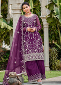 Violet Purple Stone & Cording Work Festive Palazzo Suit - Emponline | Grocsy