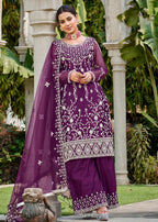 Violet Purple Stone & Cording Work Festive Palazzo Suit - Emponline | Grocsy