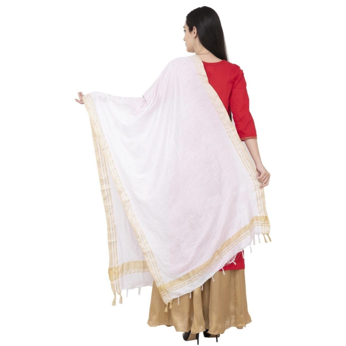 A R Silk Golden Border Regular Dupatta Color White Dupatta or Chunni | Grocsy
