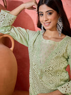 Joban Fashion Embroidery Green Pure Cotton Cord Set | Grocsy
