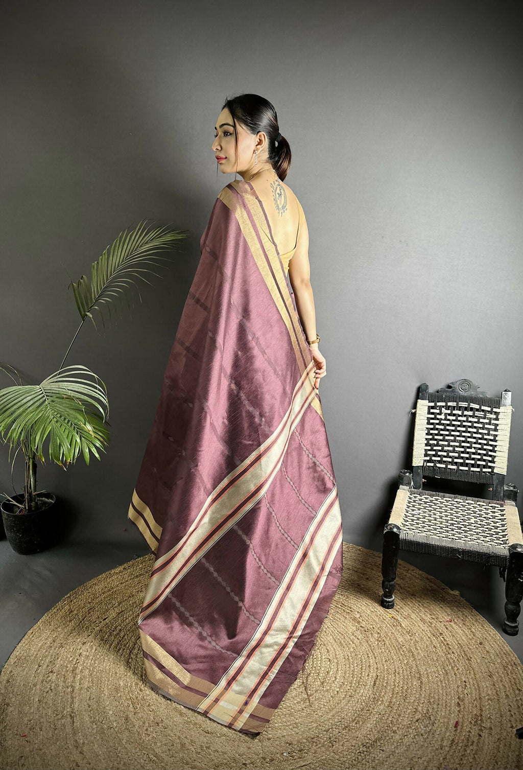 Joban Fashion Wine Woven Pattern Raw Silk Kanjivaram Silk Saree | Grocsy
