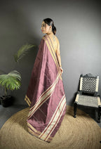 Joban Fashion Wine Woven Pattern Raw Silk Kanjivaram Silk Saree | Grocsy