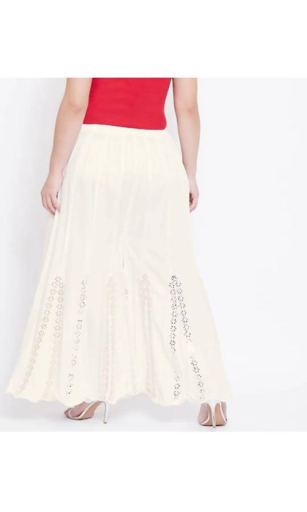 Mominos Fashion Off White Mirror Flower Work Palazzo | Grocsy