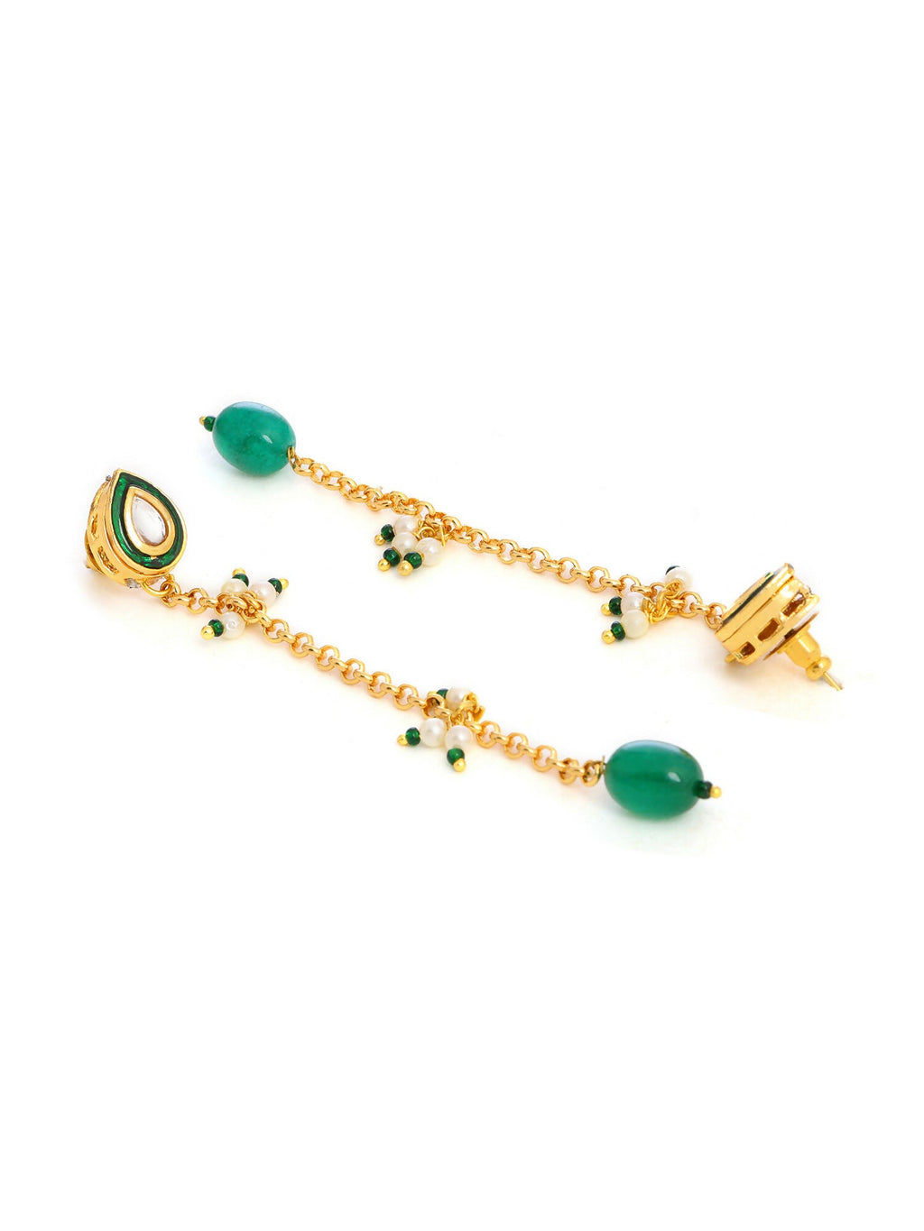Ruby Raang Green Long Kundan Dangler Earrings | Grocsy