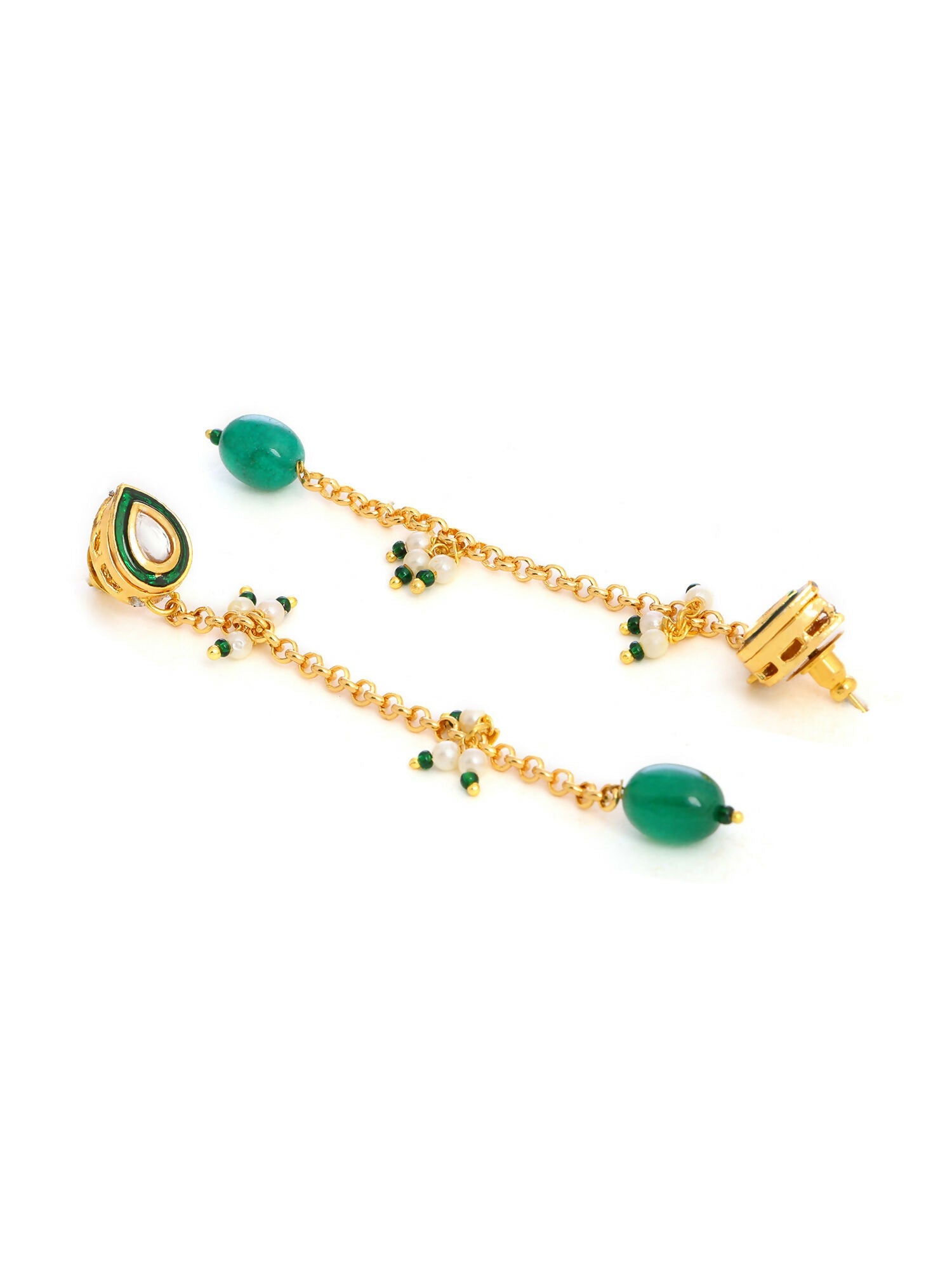 Ruby Raang Green Long Kundan Dangler Earrings | Grocsy