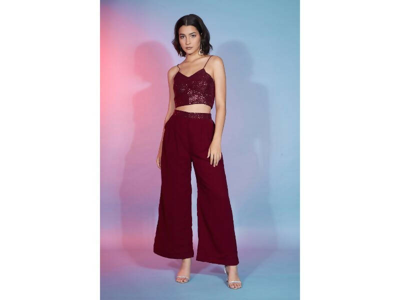 Red Georgette Sequence With Thread Designer Co-Ord Set - Flory | Grocsy