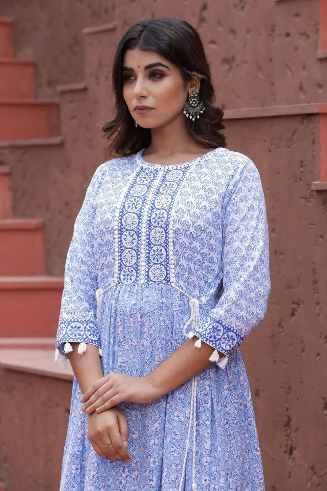 Yufta Blue Printed Dress | Grocsy