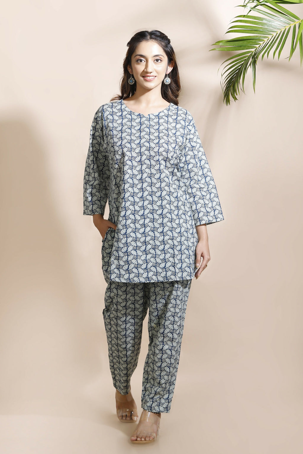 Breathables Abstract Cotton Co-Ord Set – Blue | Grocsy