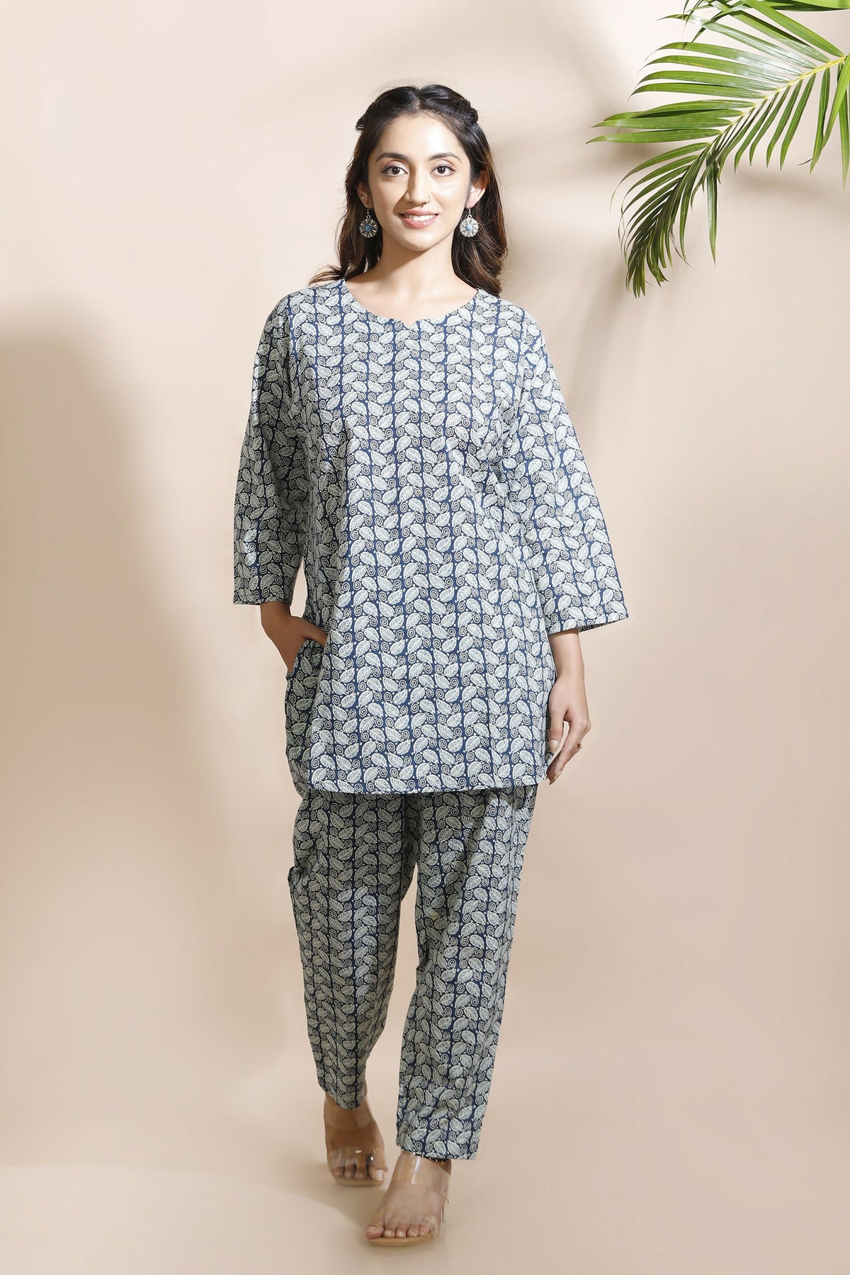 Breathables Abstract Cotton Co-Ord Set – Blue | Grocsy