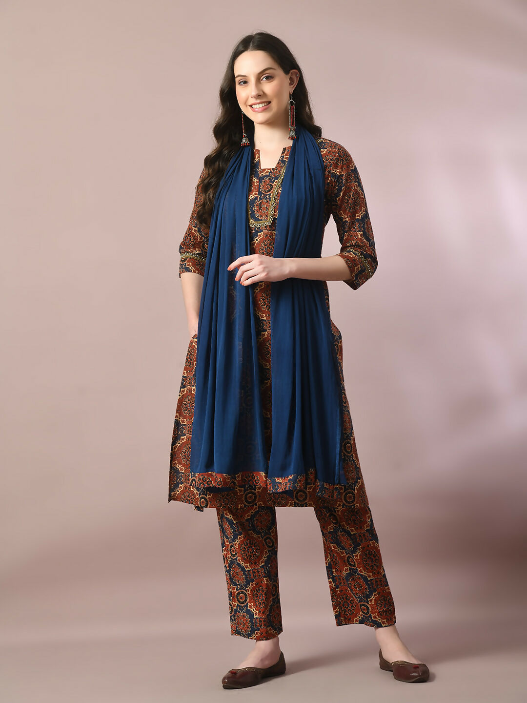 Myshka Women's Multi Printed Cotton Straight Party Kurta Set With Dupatta | Grocsy