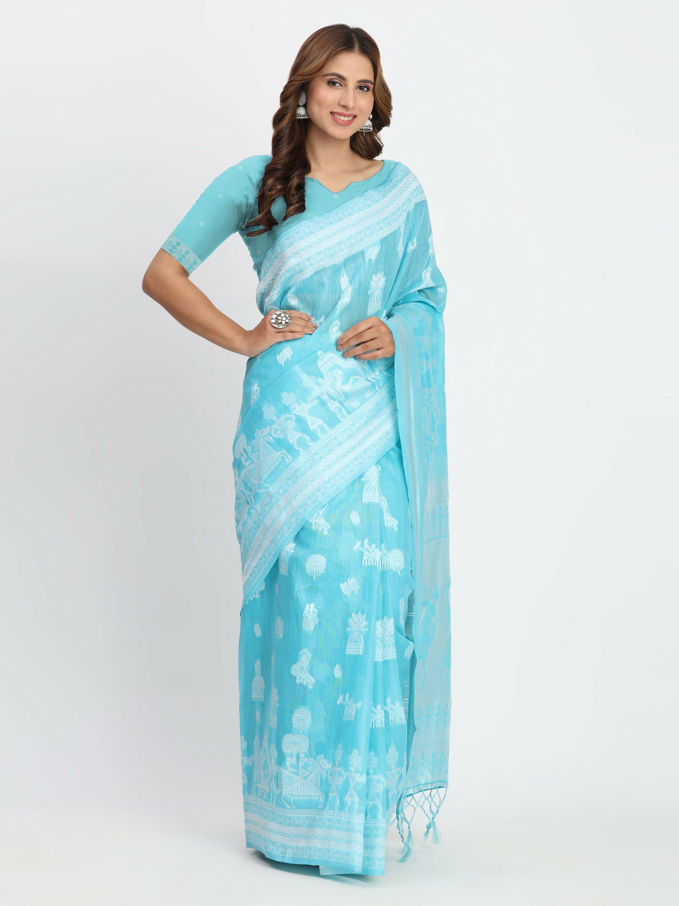 Shree Shyam Fashion Linen Cotton Grey Saree | Grocsy