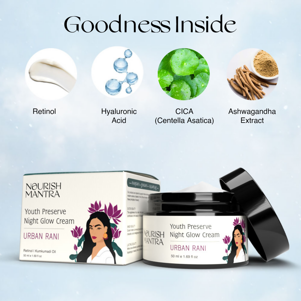 Nourish Mantra Urban Rani Face Night Glow Cream Youth Preserve with Retinol | Grocsy
