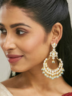 Nuyug 22K Gold-Plated Kundan Stone Studded & Pearl Beaded Chandbalis | Grocsy