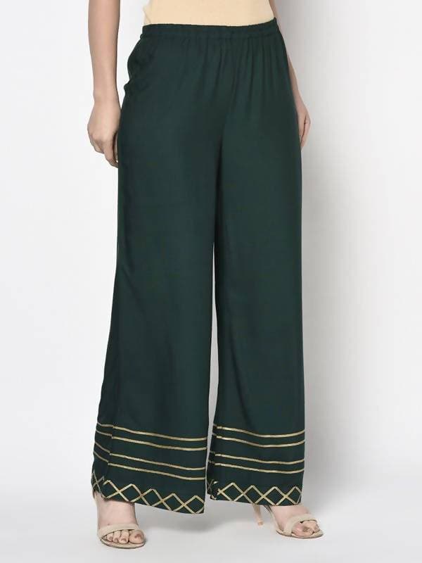 Aniyah Rayon Bottle Green Color Flared Slip-On Palazzo (AN-206K) | Grocsy