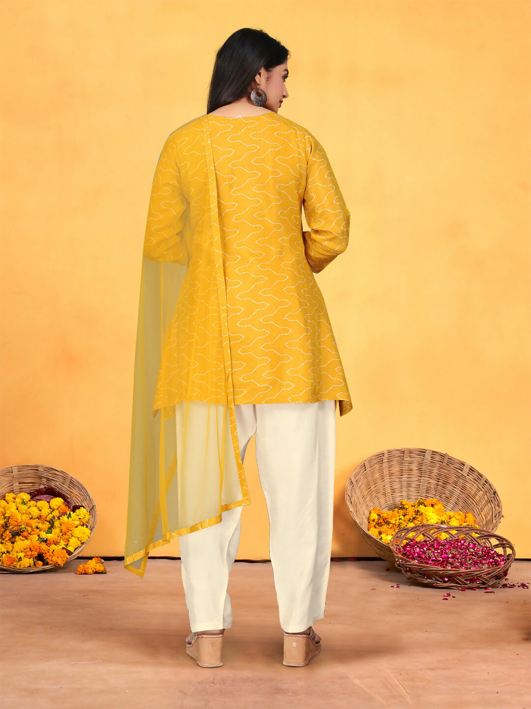 Joban Fashion Mustard Cotton Premium Pure Viscose Print Dola With Handwork Kurta set | Grocsy