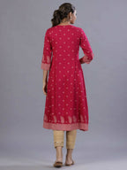 Juniper Women Fuchsia Rayon Printed A-Line Kurta | Grocsy