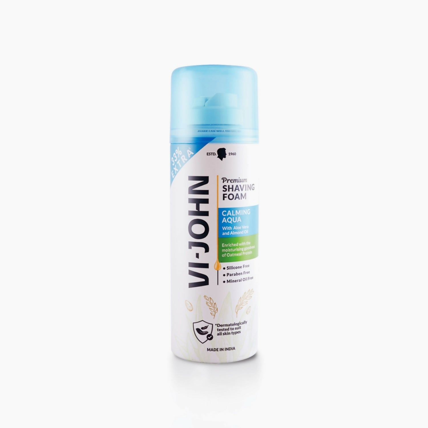 VI-JOHN Dermatologically Tested Premium Claming Aqua Shaving Foam Enriched with Aloevera & Almond Oil Free From Silicone, Paraben & Mineral Oil | Grocsy