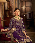 Purple Heavy Chinon Semi Stitched Kurta with Bottom & Dupatta - Dhvani | Grocsy