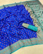DEIANA'S Beautiful Designer Golden zari Soft Lichi Silk Saree - Blue | Grocsy