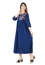 Vamika Blue Rayon Embroidery Party/Casual Wear Kurti | Grocsy