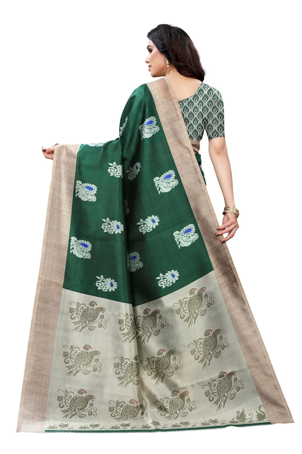 Vamika Green Printed Art Silk Saree | Grocsy