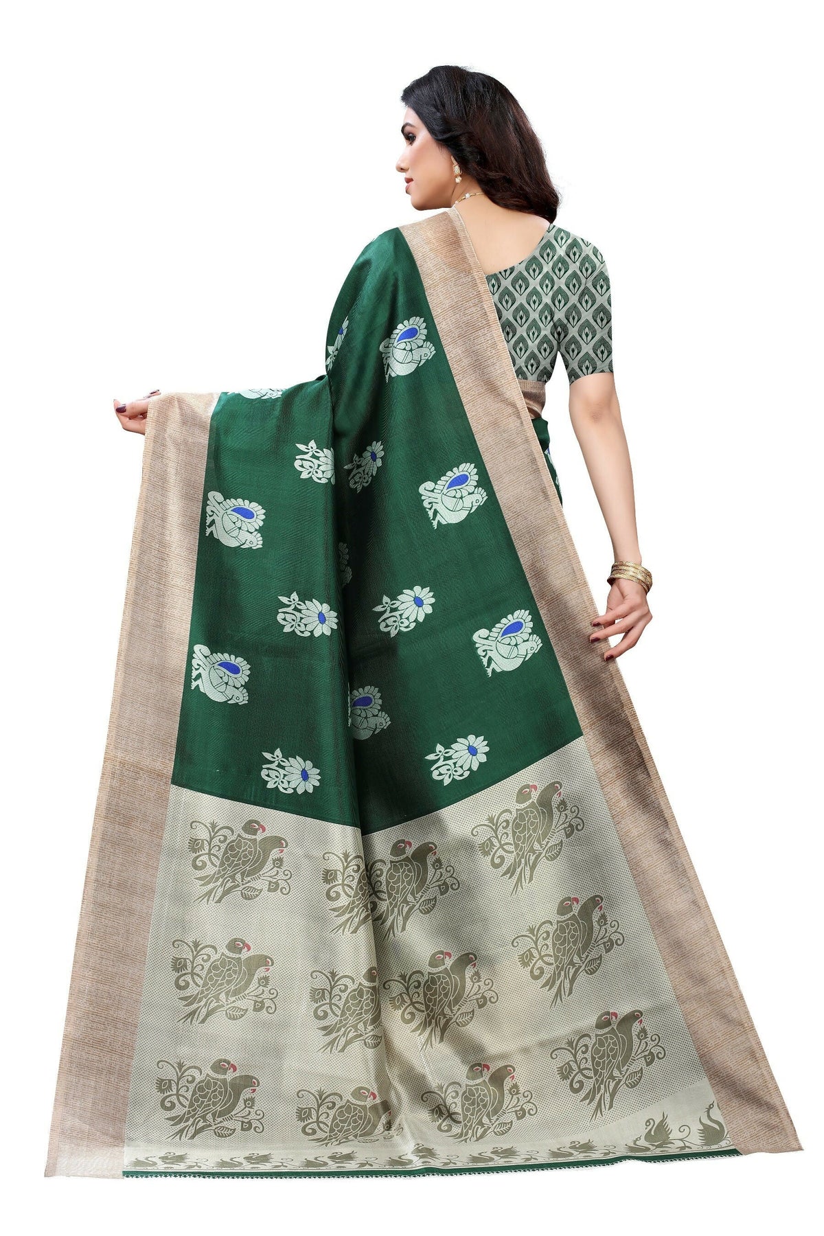 Vamika Green Printed Art Silk Saree | Grocsy