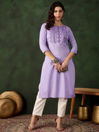 Sangria Embroidered Pure Cotton Straight Kurta | Grocsy
