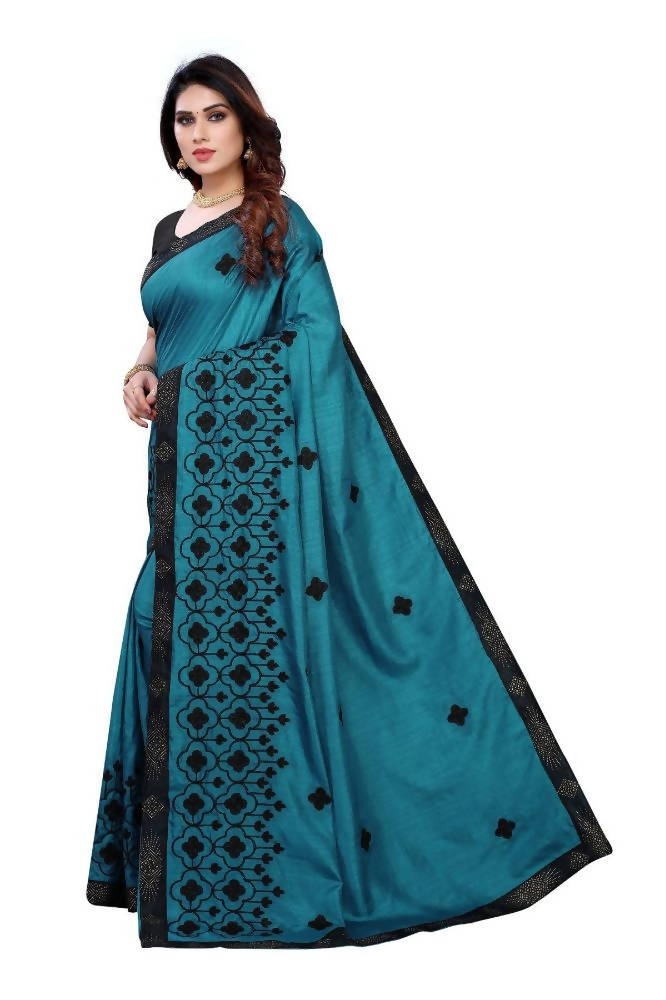 Vamika Rama Green Dola Silk Embroidery Saree | Grocsy