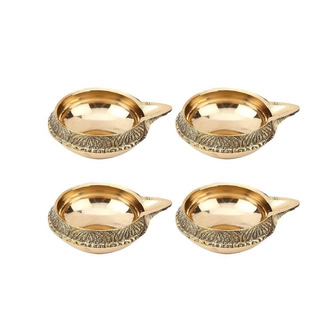 Tied Ribbons Set Of 4 Solid Brass Oil Lamp Diyas | Grocsy