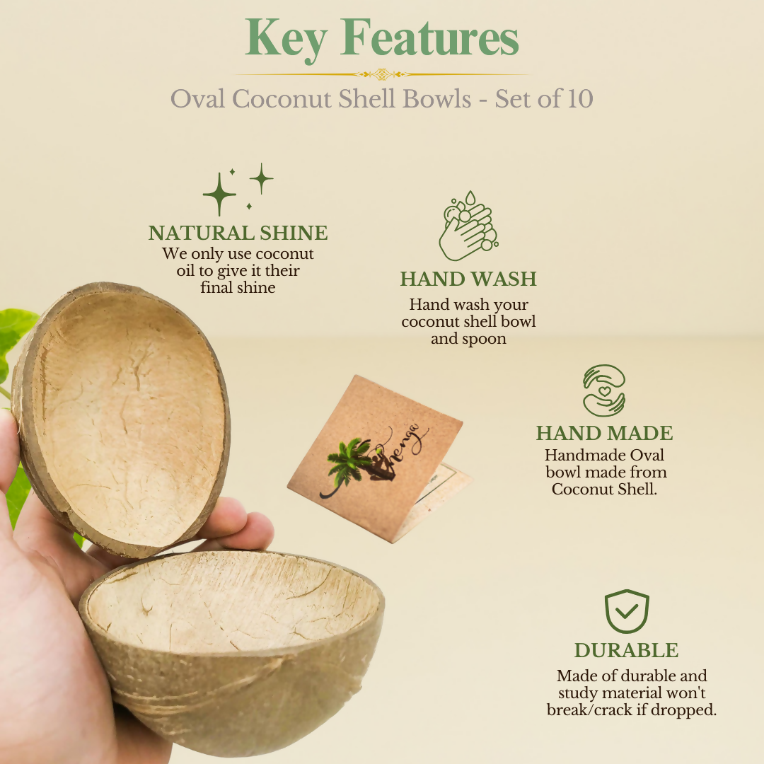 Thenga Natural Oval Coconut Shell Bowls | Grocsy