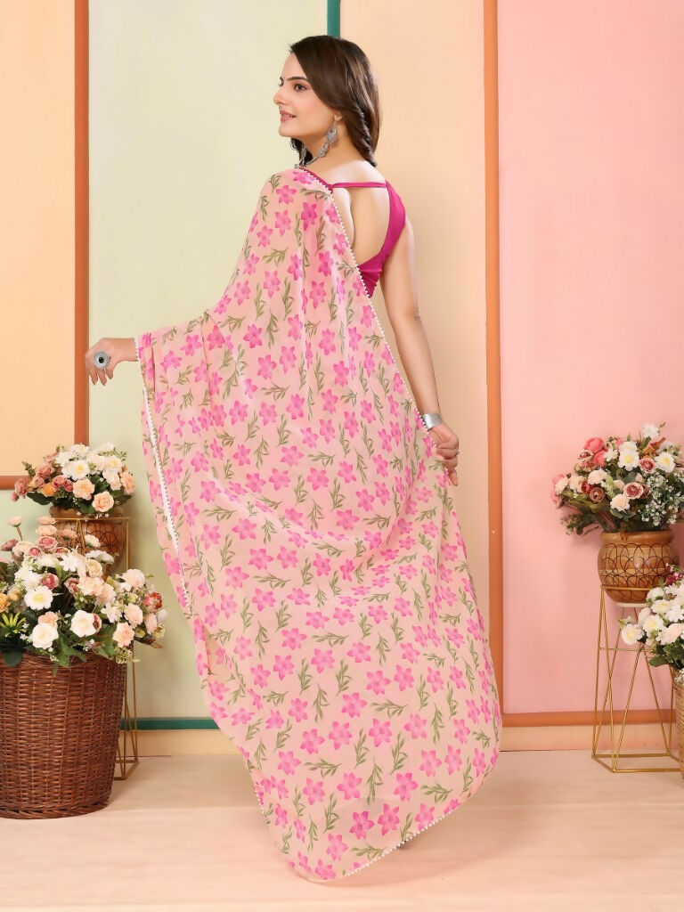 Pink Georgette Designer Printed Ready To Wear Saree - Elite | Grocsy