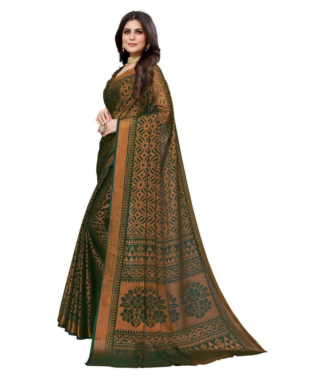 Vamika Green Chiffon Brasso Bollywood Style Woven Saree (BARKHA GREEN) | Grocsy