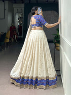 Lorenvalley Fashion White Vichitra Silk Sequins and Thread Embroidery Work Lehenga Choli with Dupatta | Grocsy