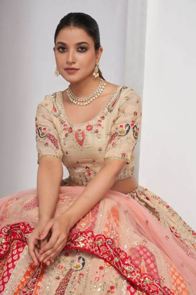 Kesar Fab Chiku Silk Embroidered Lehenga | Grocsy