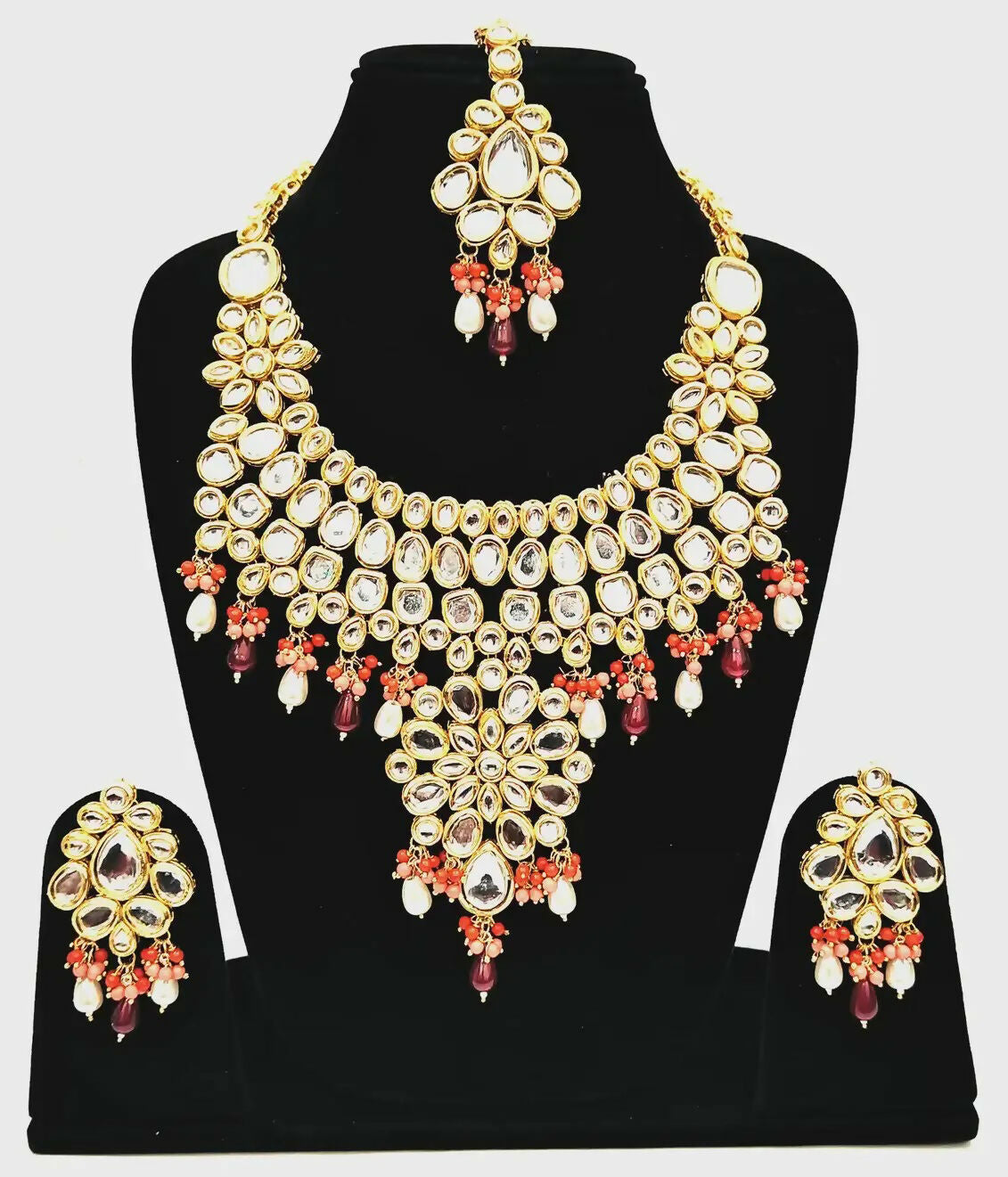 Joban Fashion Hand Made High Quality Gold Plated Base Metal Alloy Kundan Stone Studded Kundan Jewellery Set | Grocsy