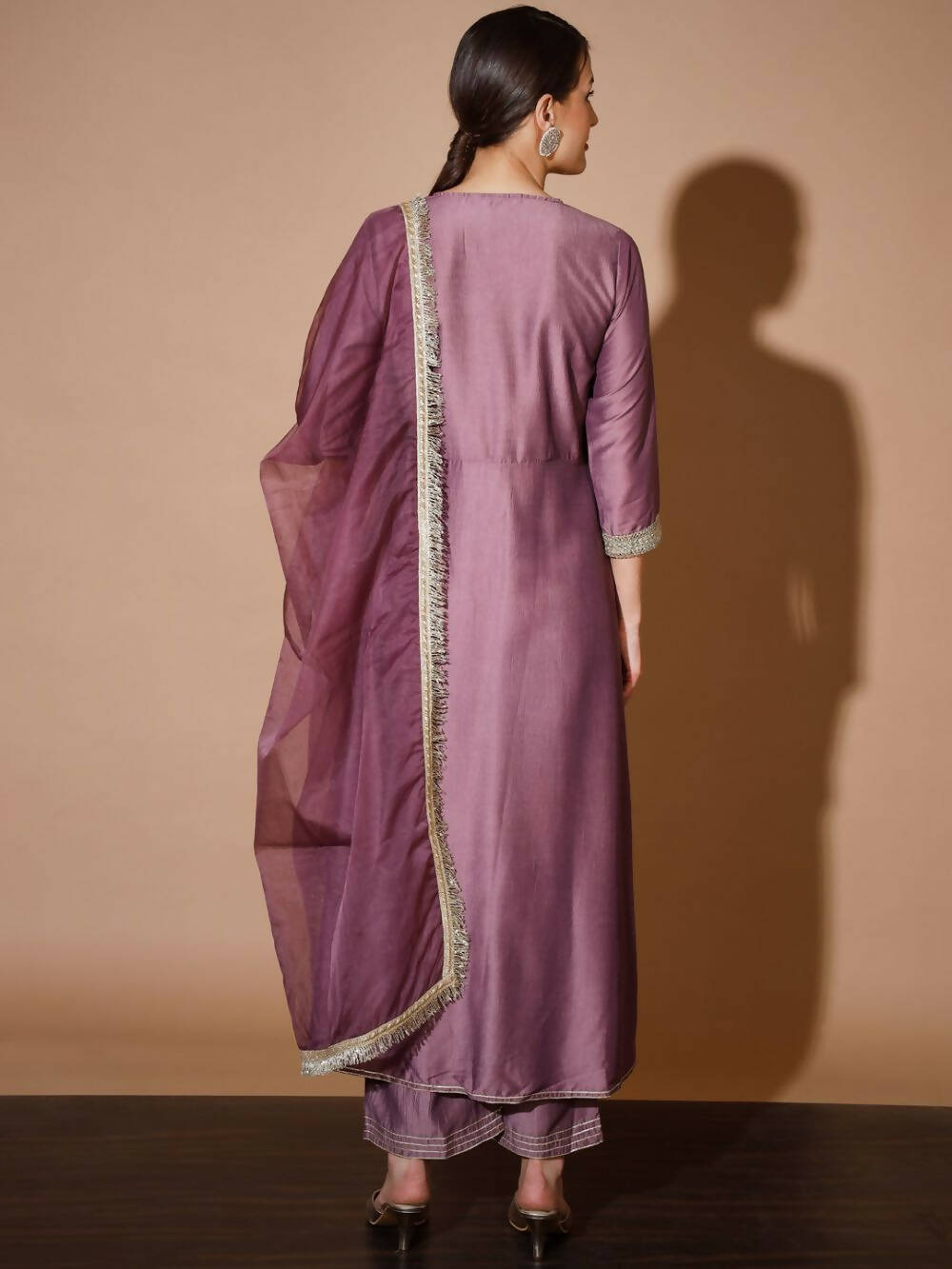 Myshka Women Mauve Solid Kurta & Palazzos With Dupatta | Grocsy