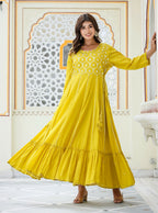Kaajh Women's Yellow Embroidered Ethnic Gown | Grocsy