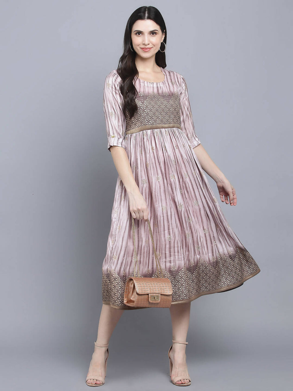 Myshka Women Grey Floral Midi Dress | Grocsy